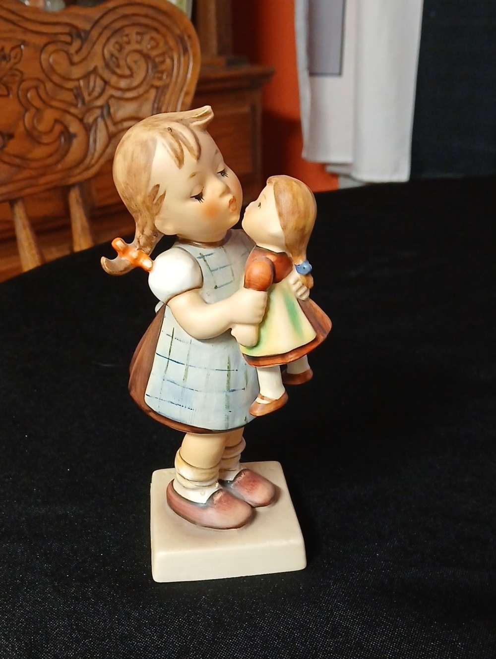 Goebel Hand-Painted Girl Figurine with Doll - Cream, Brown & Blue